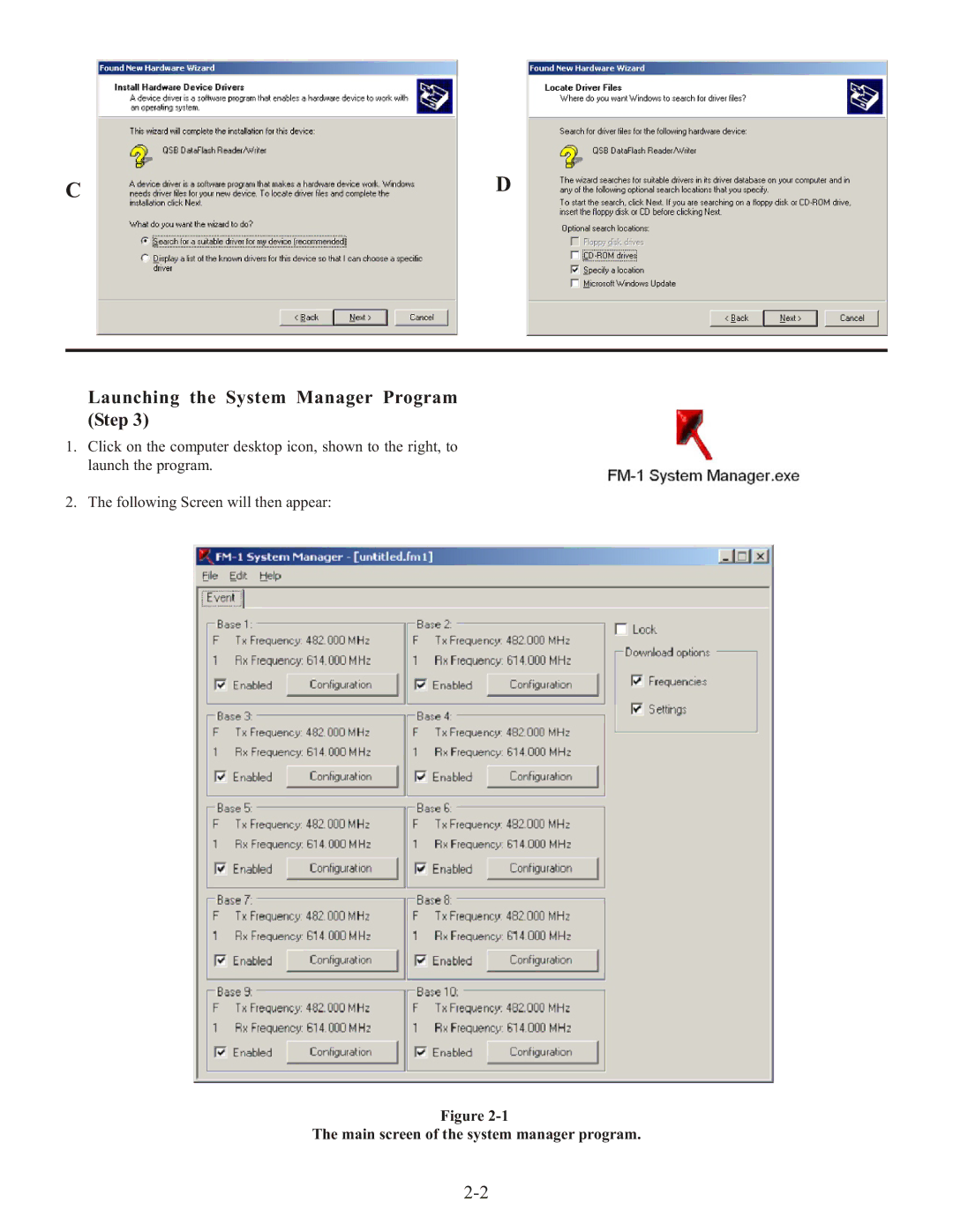 Telex QSB-1, FM-1, SMP Launching the System Manager Program Step, Main screen of the system manager program 