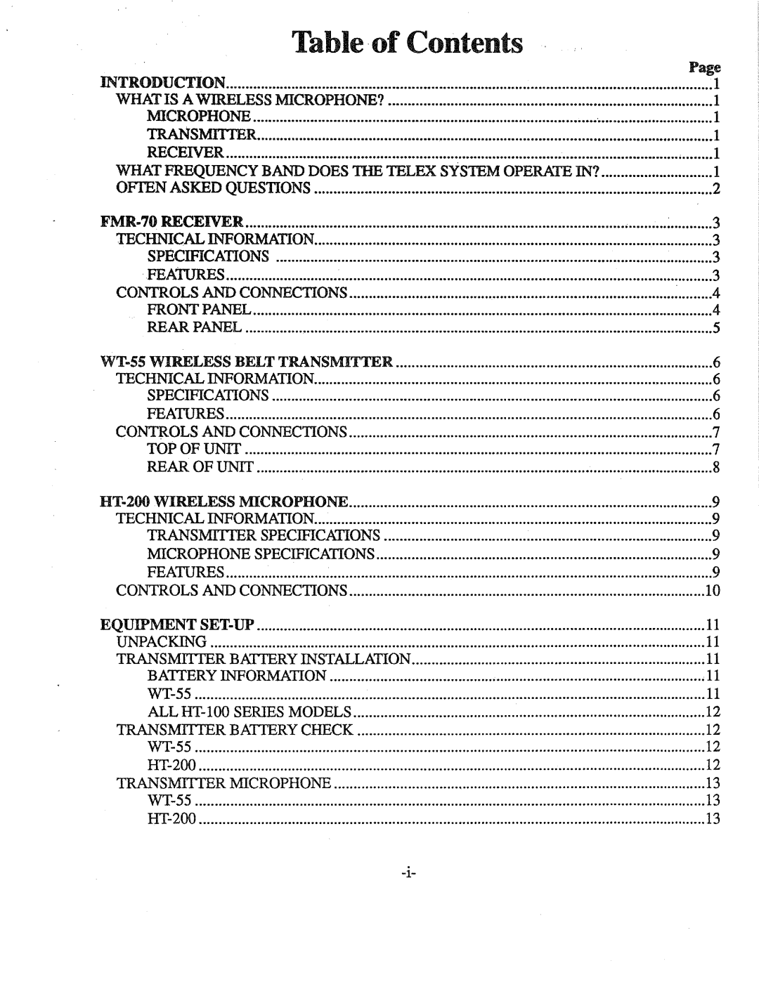 Telex FMR-70 manual 