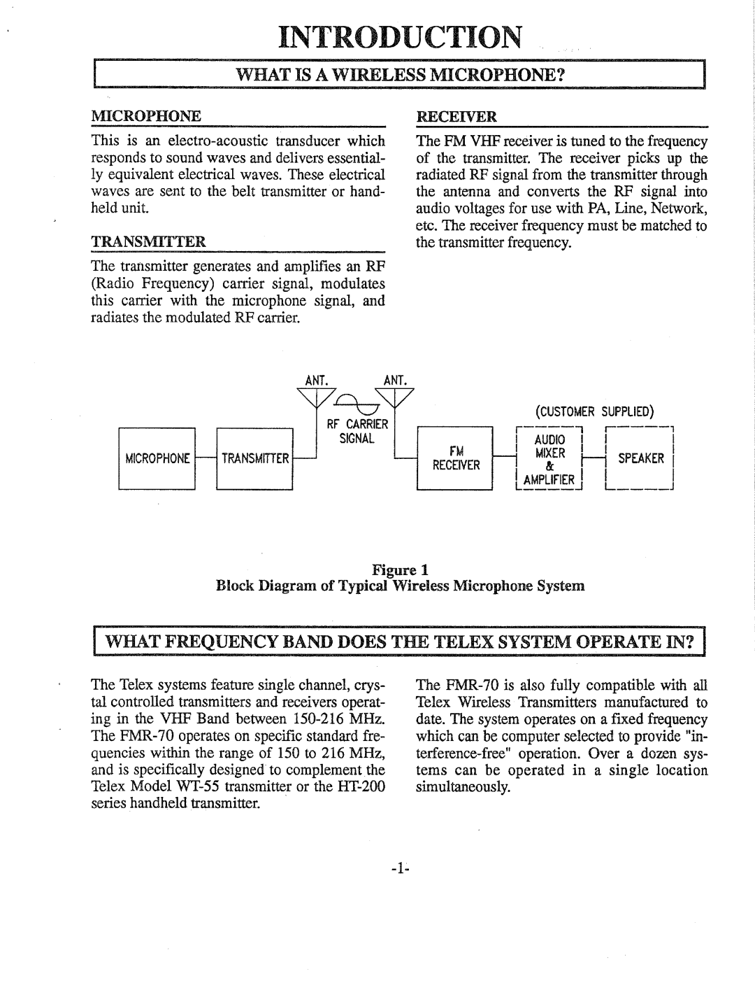 Telex FMR-70 manual 