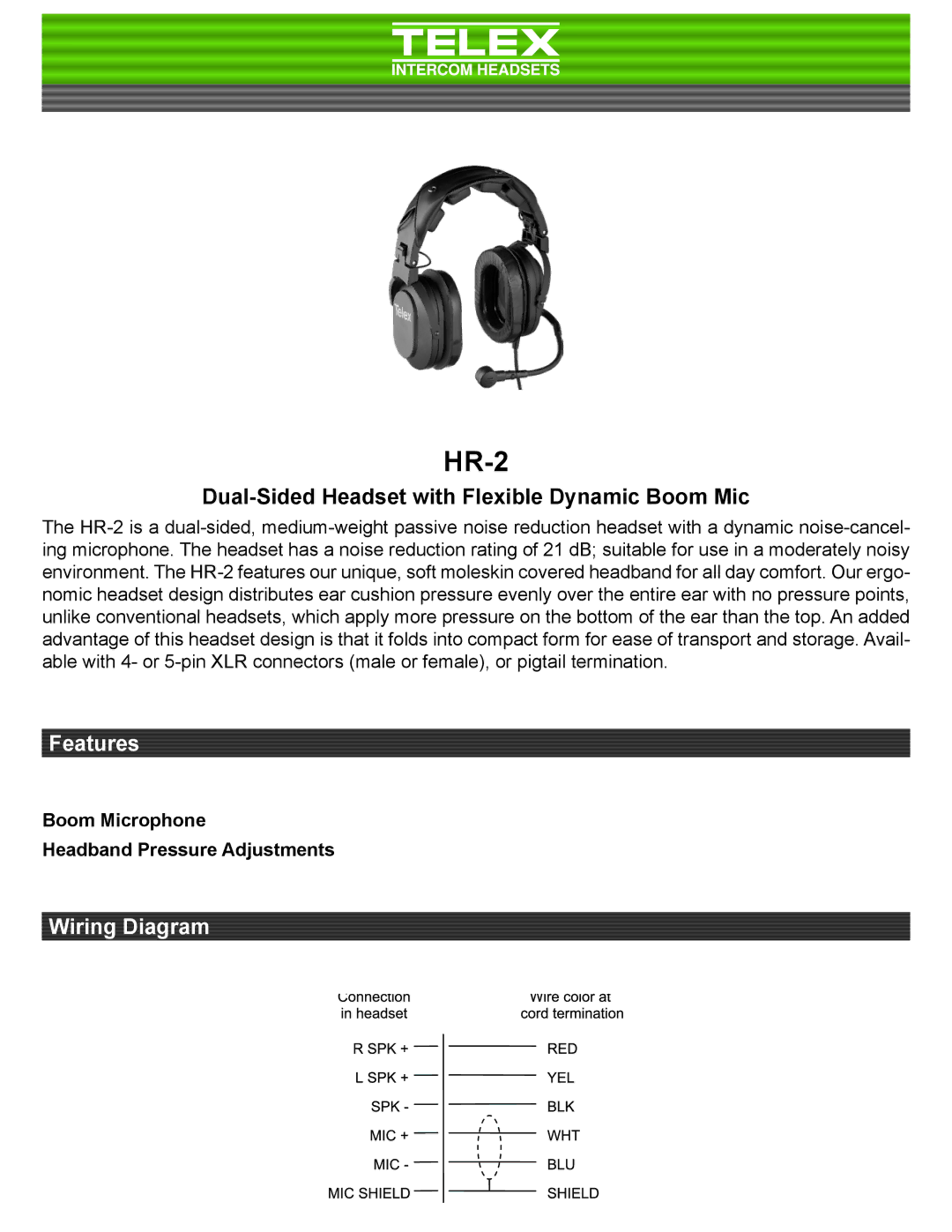 Telex HR-2PT, HR-2R5, HR-2A5 manual Boom Microphone Headband Pressure Adjustments 