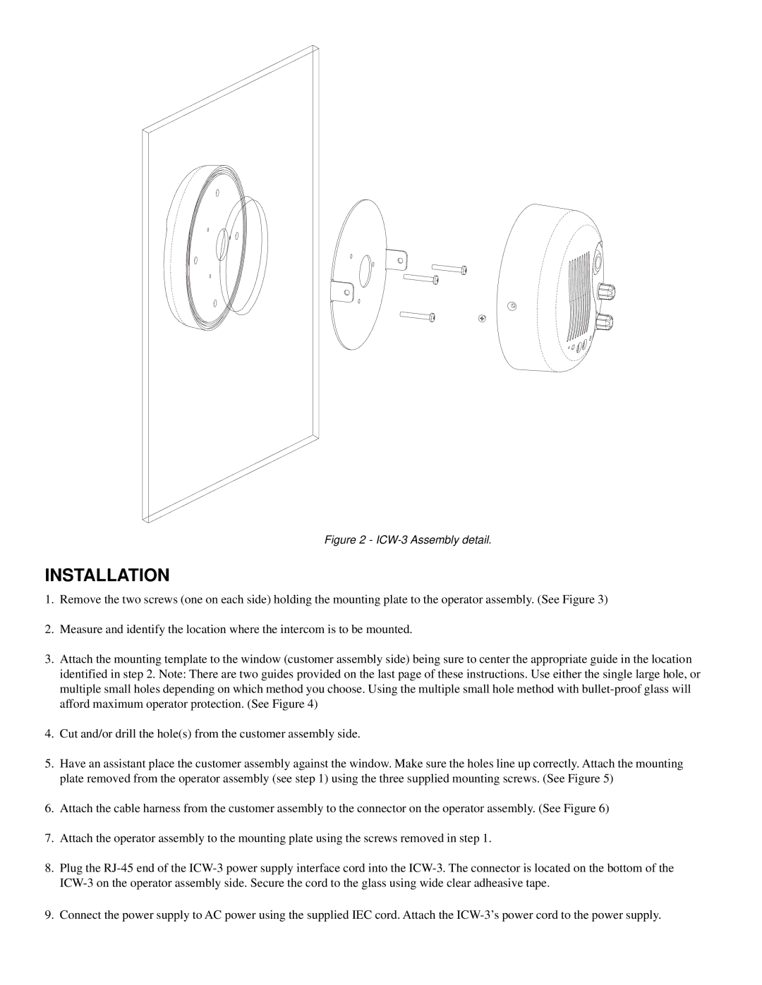 Telex manual Installation, ICW-3 Assembly detail 