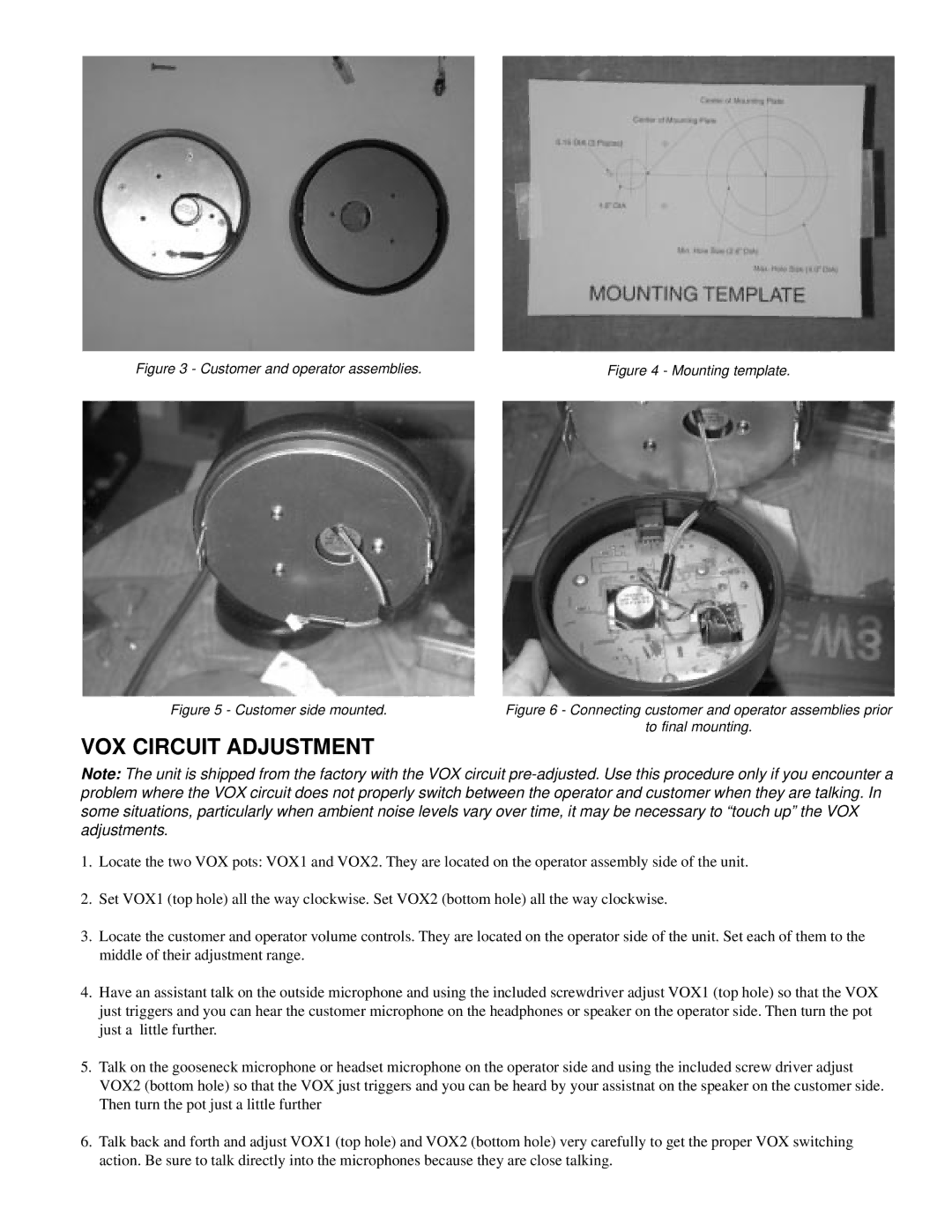 Telex ICW-3 manual VOX Circuit Adjustment, Customer and operator assemblies 