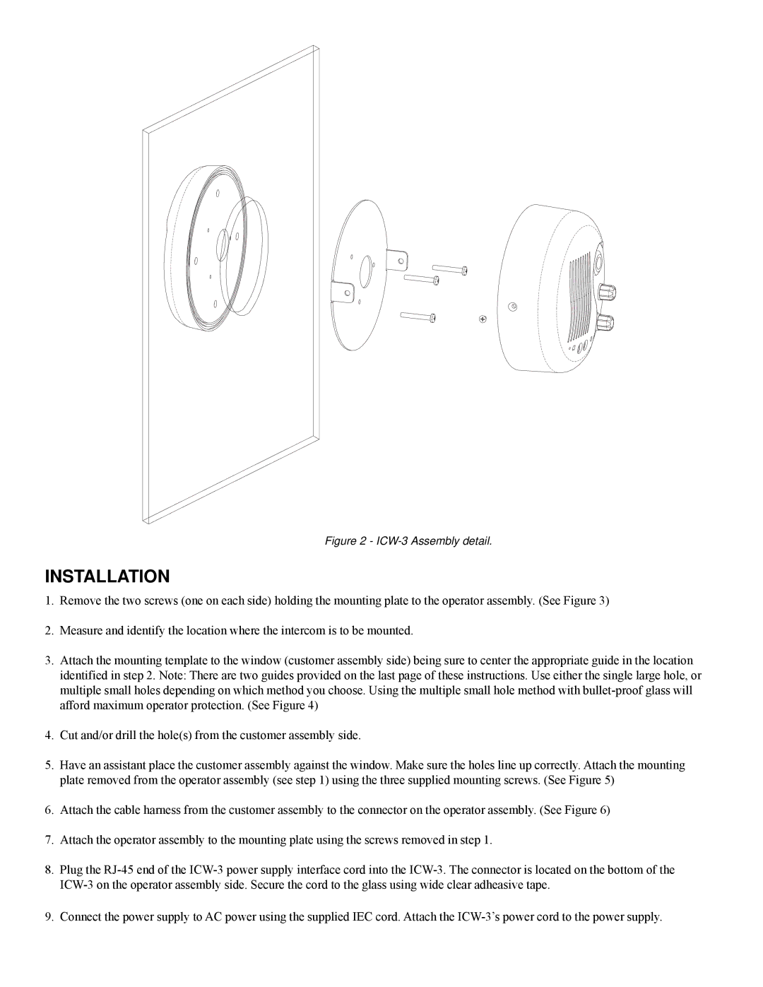 Telex manual Installation, ICW-3 Assembly detail 