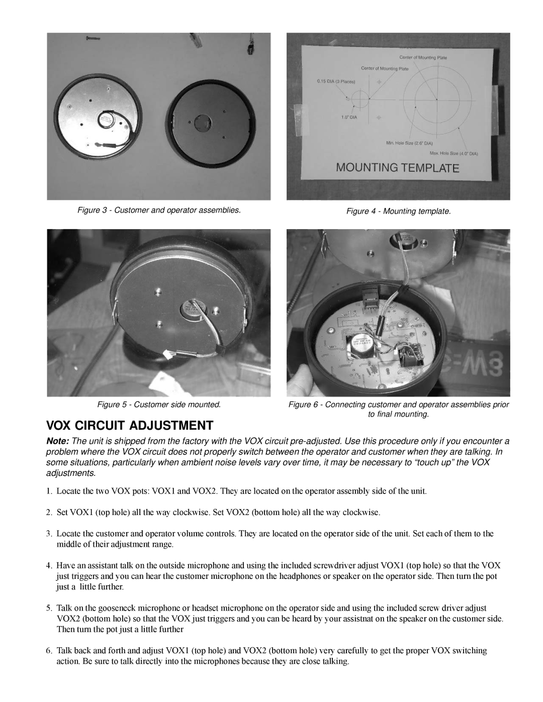 Telex ICW-3 manual VOX Circuit Adjustment, Customer and operator assemblies 