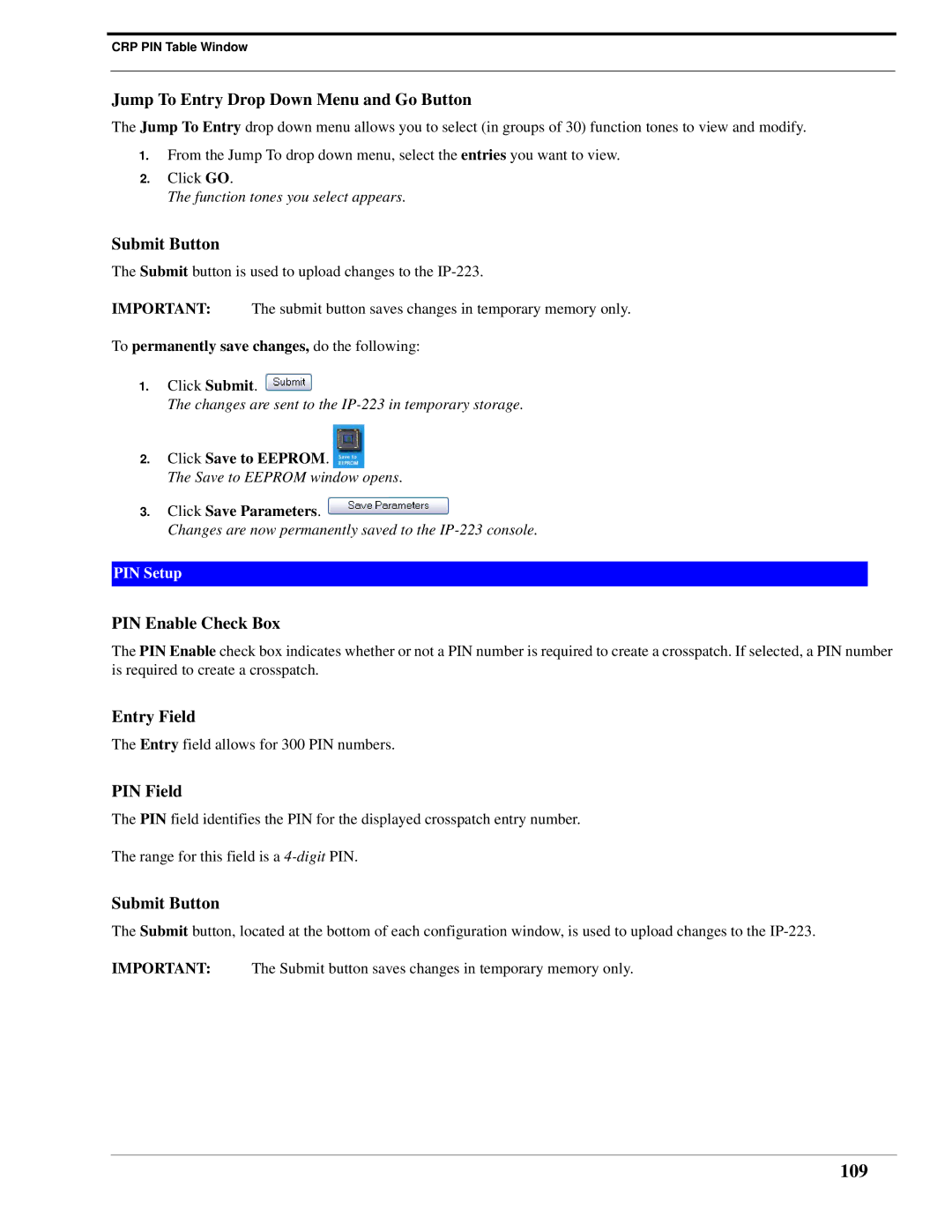 Telex IP-223 technical manual 109, PIN Enable Check Box, Entry Field, PIN Field 