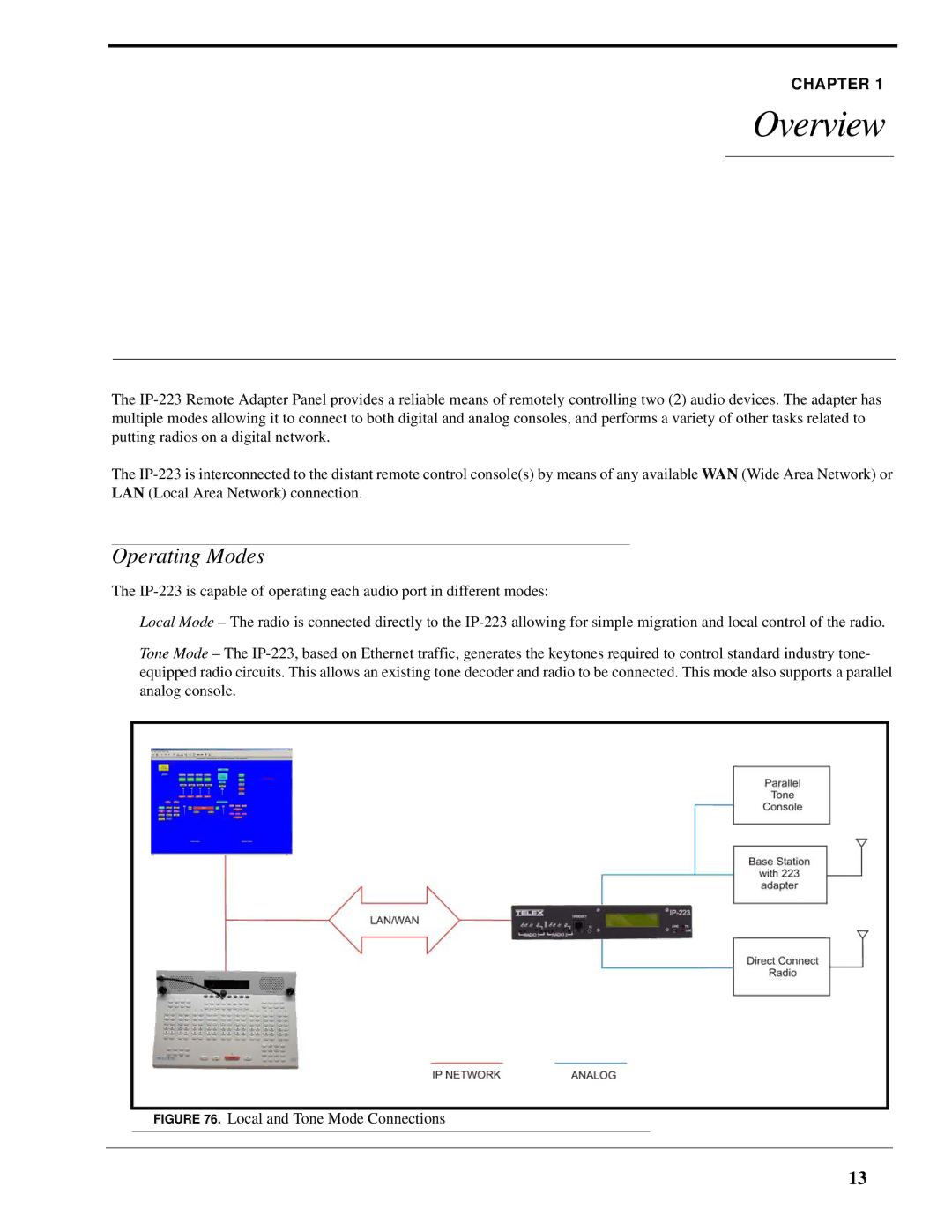 Telex IP-223 technical manual Overview, Operating Modes 