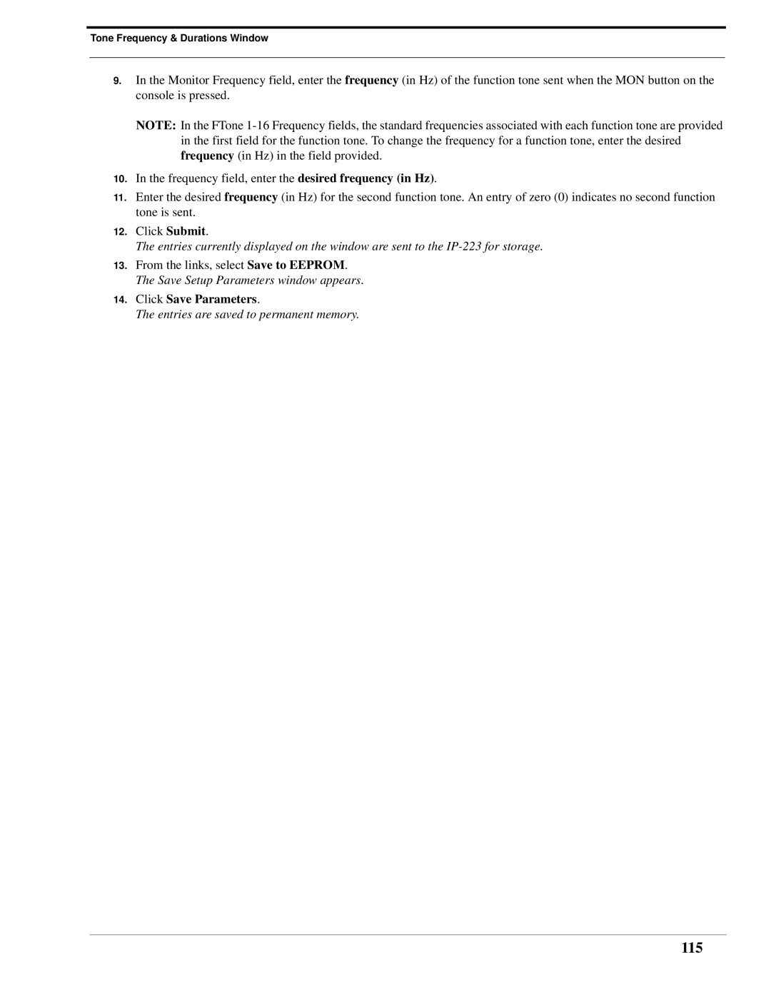 Telex IP-223 technical manual 115, Click Save Parameters 