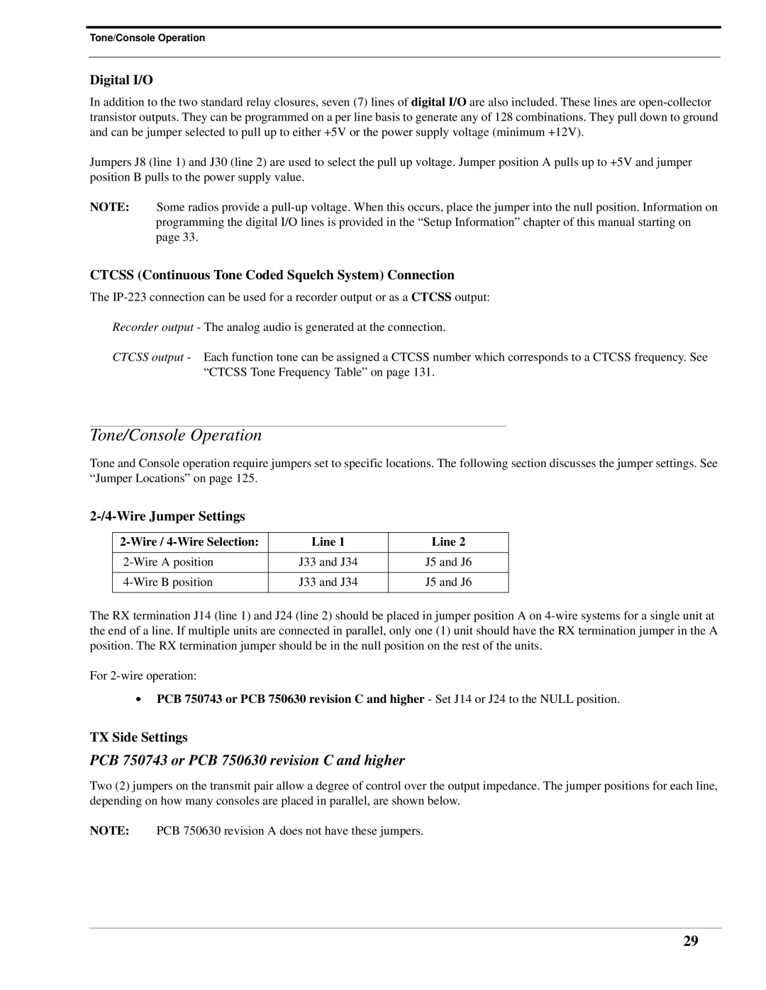 Telex IP-223 Tone/Console Operation, Digital I/O, Ctcss Continuous Tone Coded Squelch System Connection, TX Side Settings 