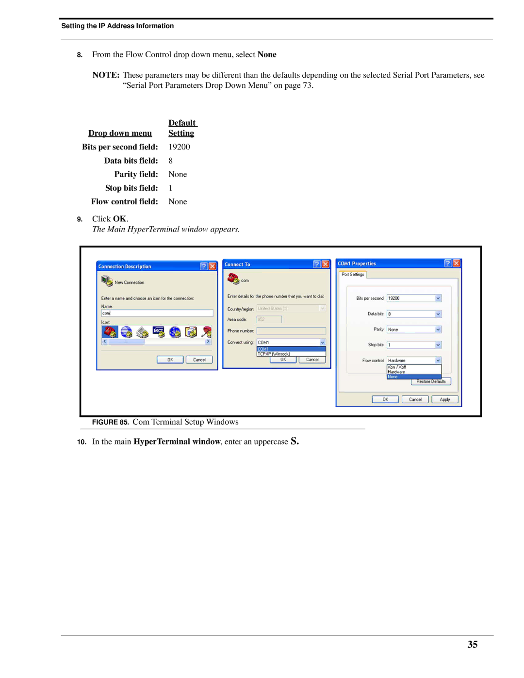 Telex IP-223 technical manual Main HyperTerminal window appears 