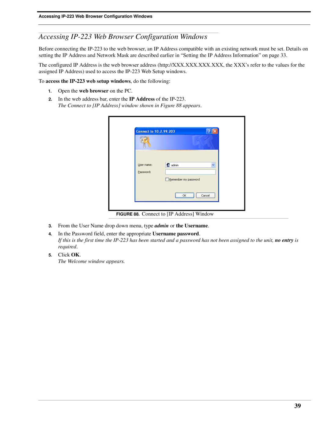 Telex Accessing IP-223 Web Browser Configuration Windows, To access the IP-223 web setup windows, do the following 