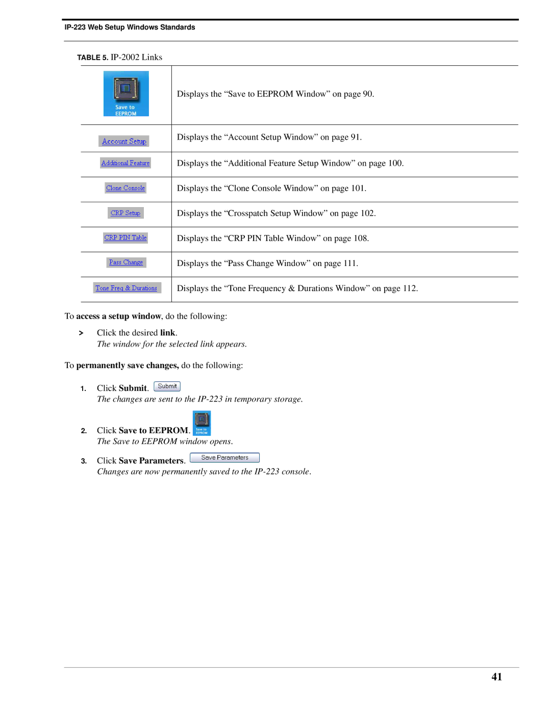 Telex IP-223 technical manual To permanently save changes, do the following, Click Save to Eeprom, Click Save Parameters 