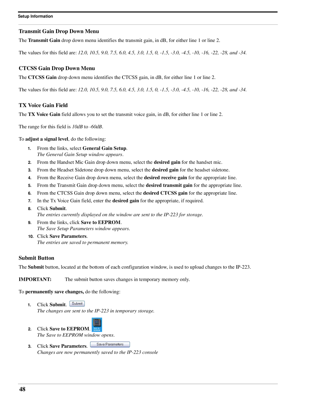 Telex IP-223 technical manual Transmit Gain Drop Down Menu, Ctcss Gain Drop Down Menu, TX Voice Gain Field 