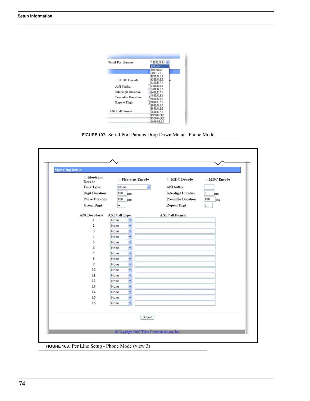 Telex IP-223 technical manual Serial Port Params Drop Down Menu Phone Mode 