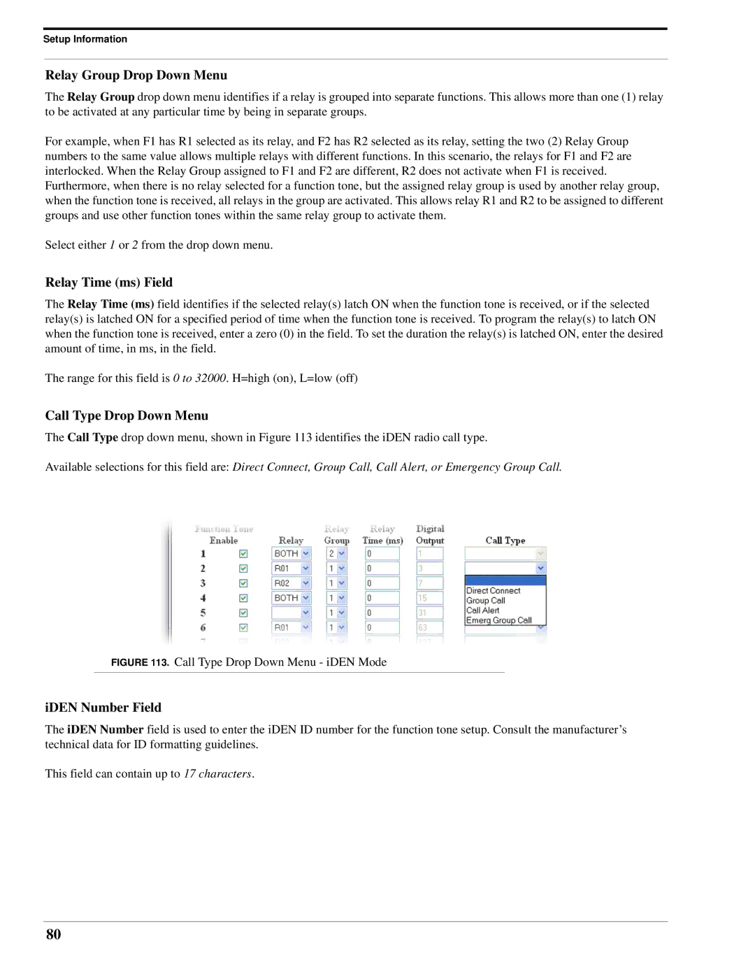 Telex IP-223 technical manual Call Type Drop Down Menu, IDEN Number Field 