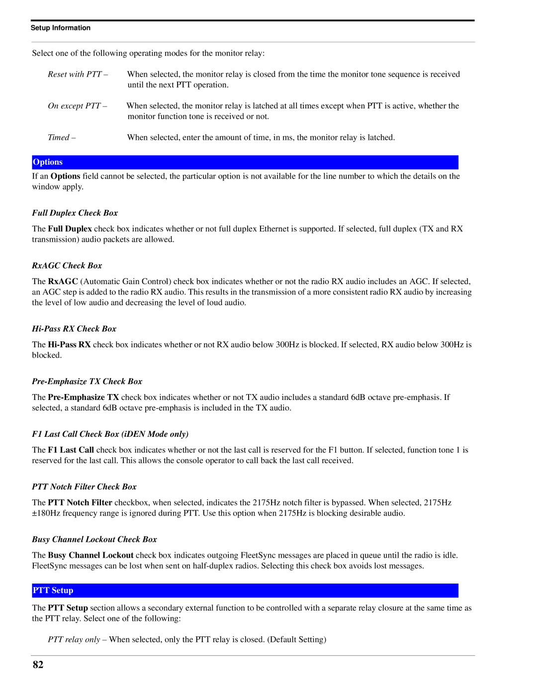 Telex IP-223 technical manual Full Duplex Check Box, F1 Last Call Check Box iDEN Mode only 