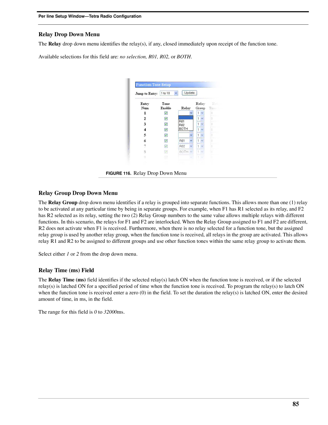 Telex IP-223 technical manual Relay Drop Down Menu 