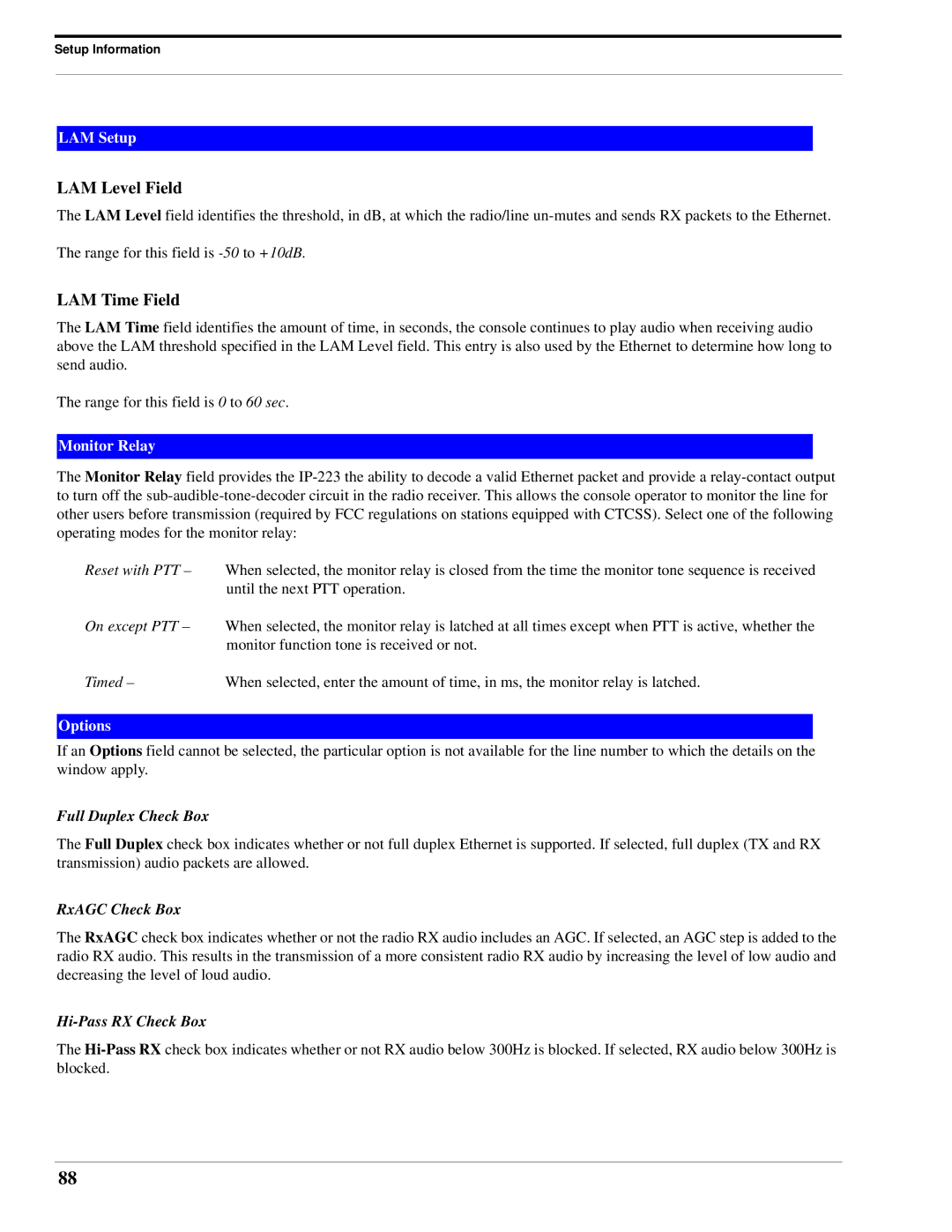 Telex IP-223 technical manual LAM Level Field 