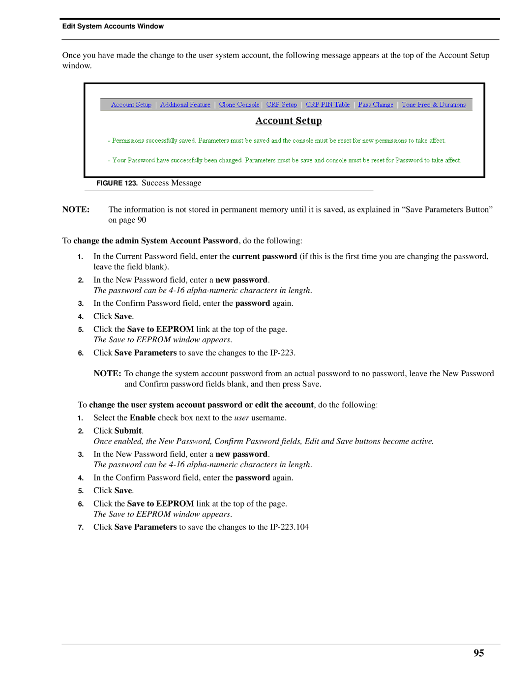 Telex IP-223 technical manual Password can be 4-16 alpha-numeric characters in length 