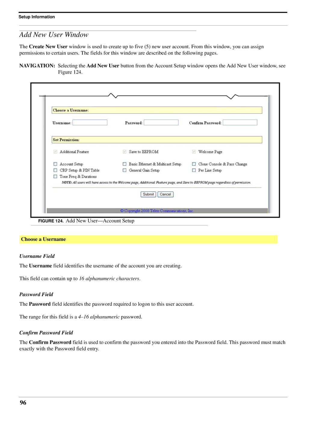 Telex IP-223 technical manual Add New User Window, Choose a Username, Username Field 