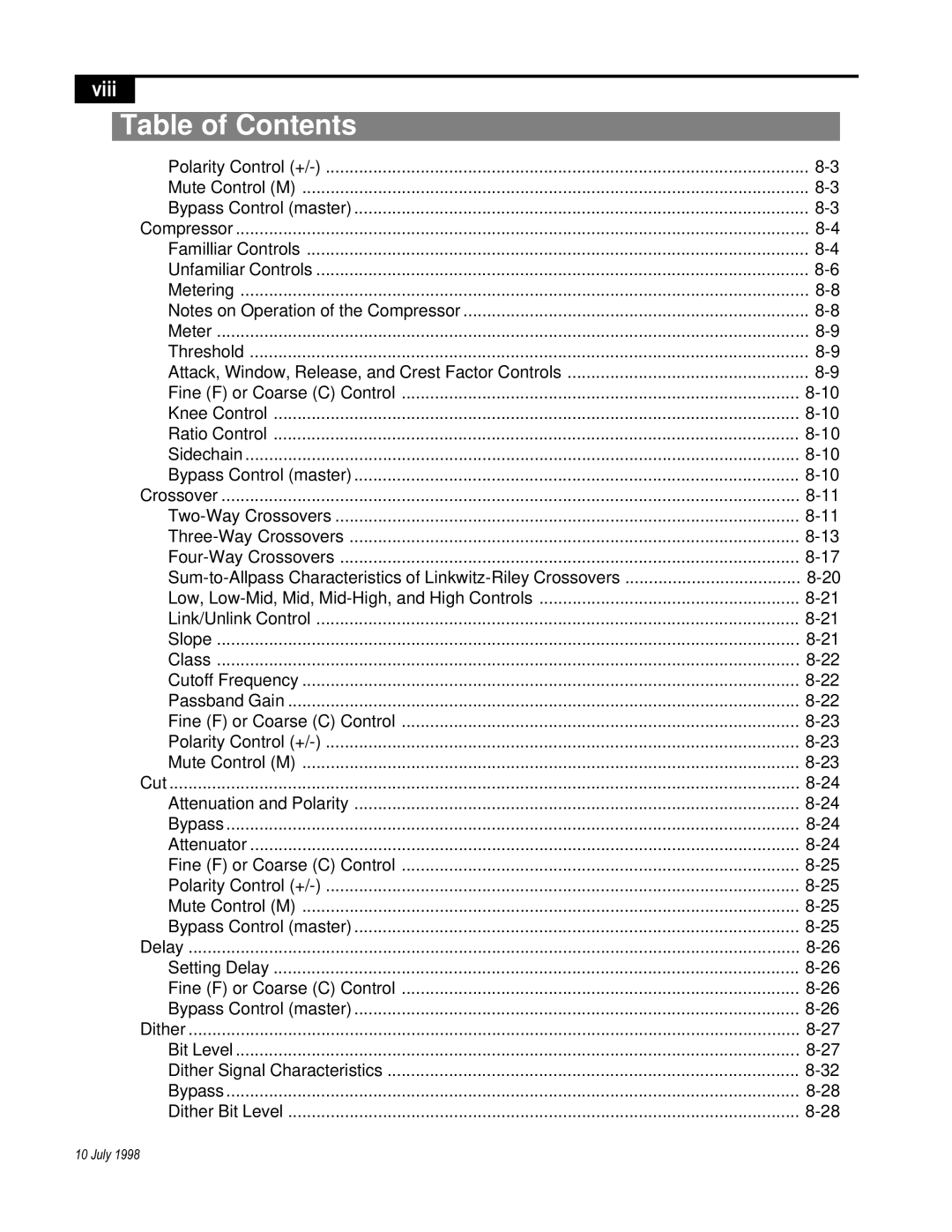 Telex ISP-100 manual Viii 