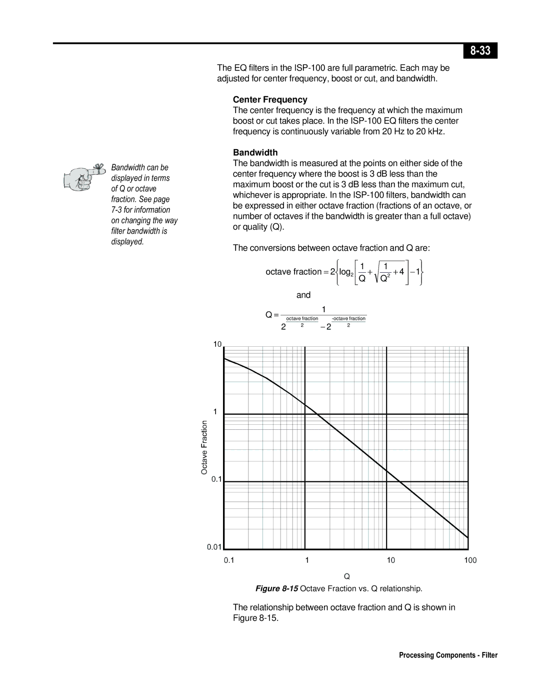 Telex ISP-100 manual Center Frequency, Bandwidth 