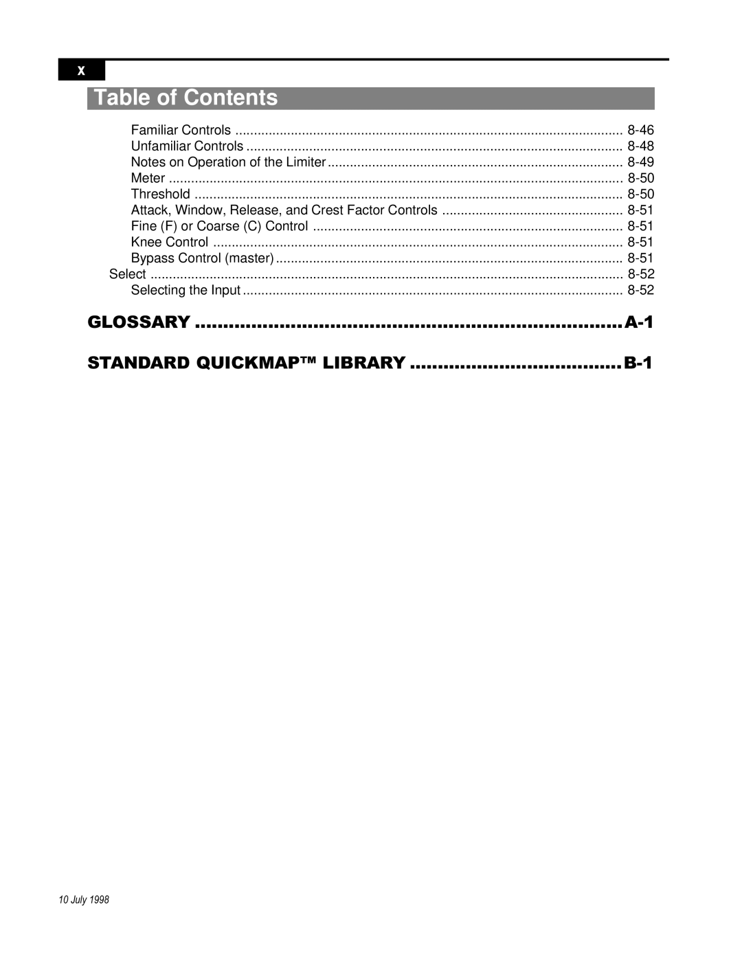 Telex ISP-100 manual Glossary Standard Quickmap Library 