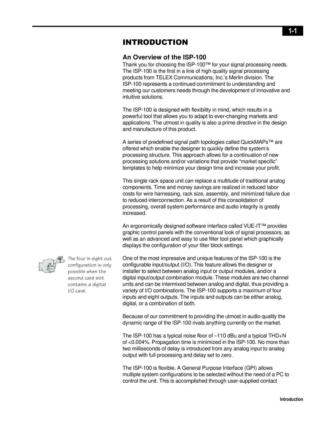 Telex manual An Overview of the ISP-100 