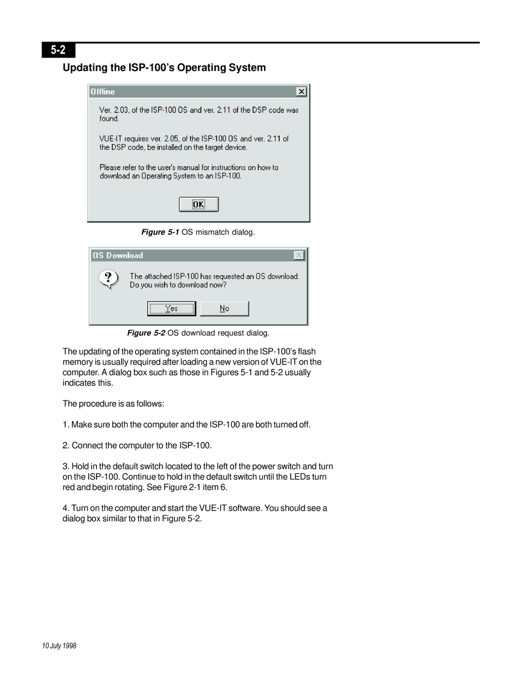 Telex manual Updating the ISP-100’s Operating System, 1OS mismatch dialog 