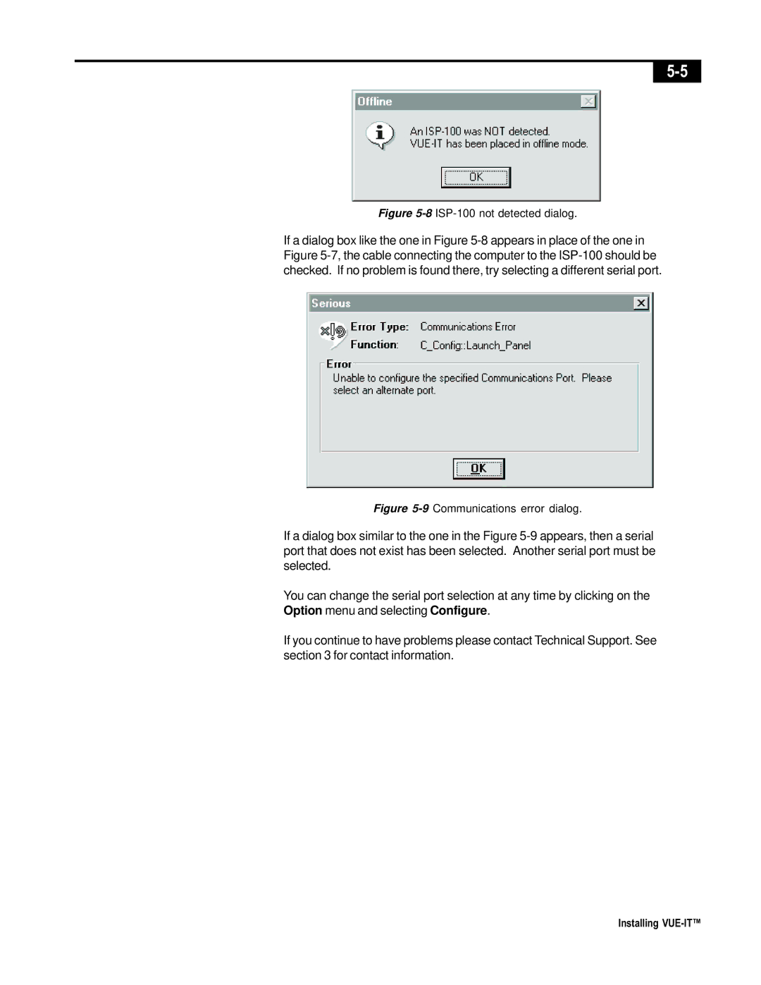 Telex ISP-100 manual 9Communications error dialog 