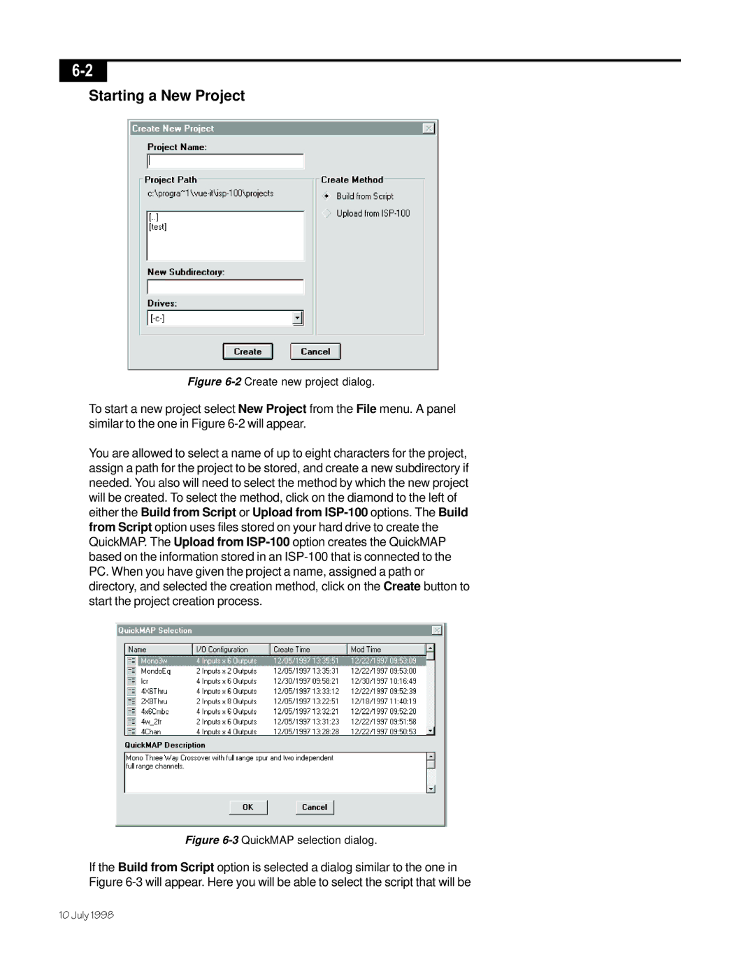 Telex ISP-100 manual Starting a New Project, 2Create new project dialog 