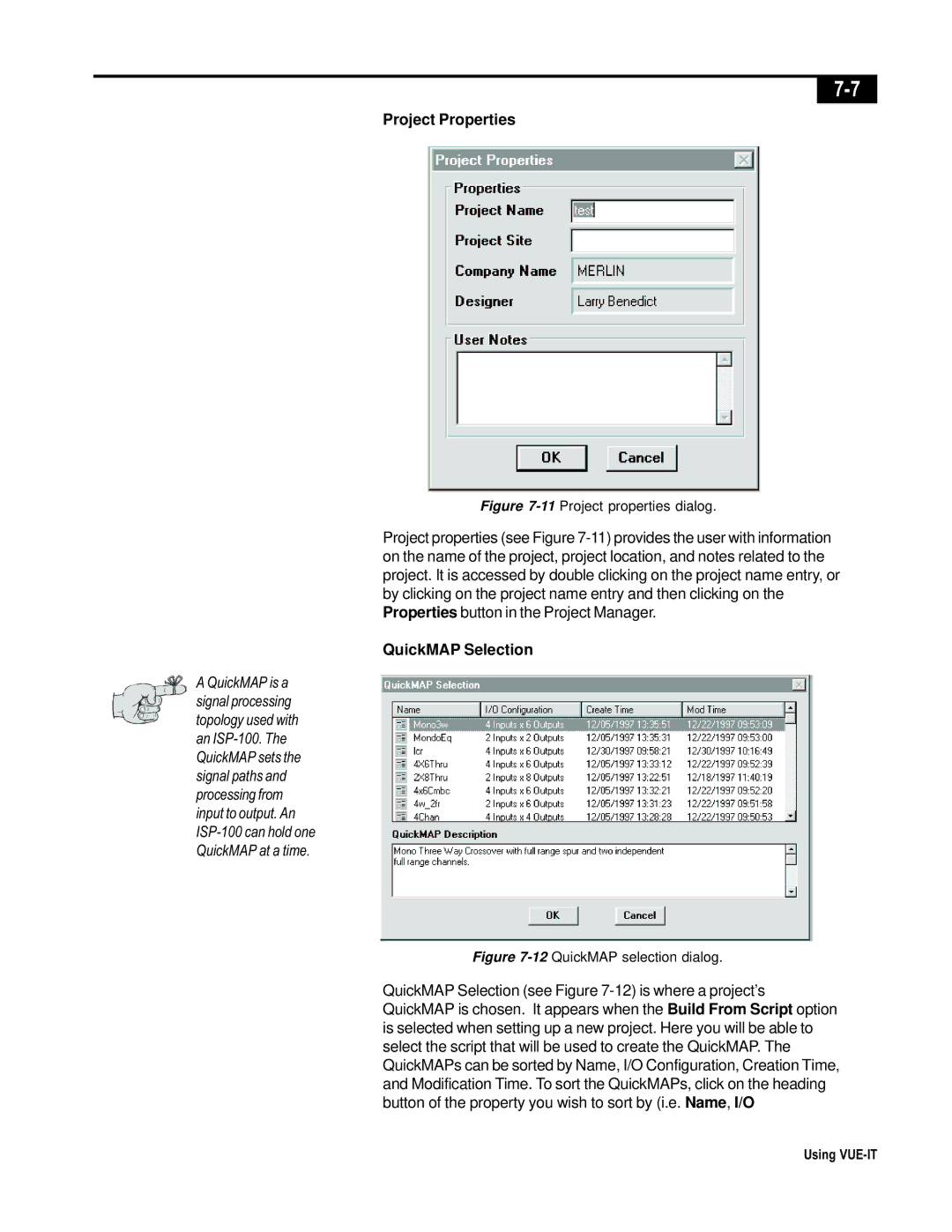 Telex ISP-100 manual Project Properties, QuickMAP Selection 