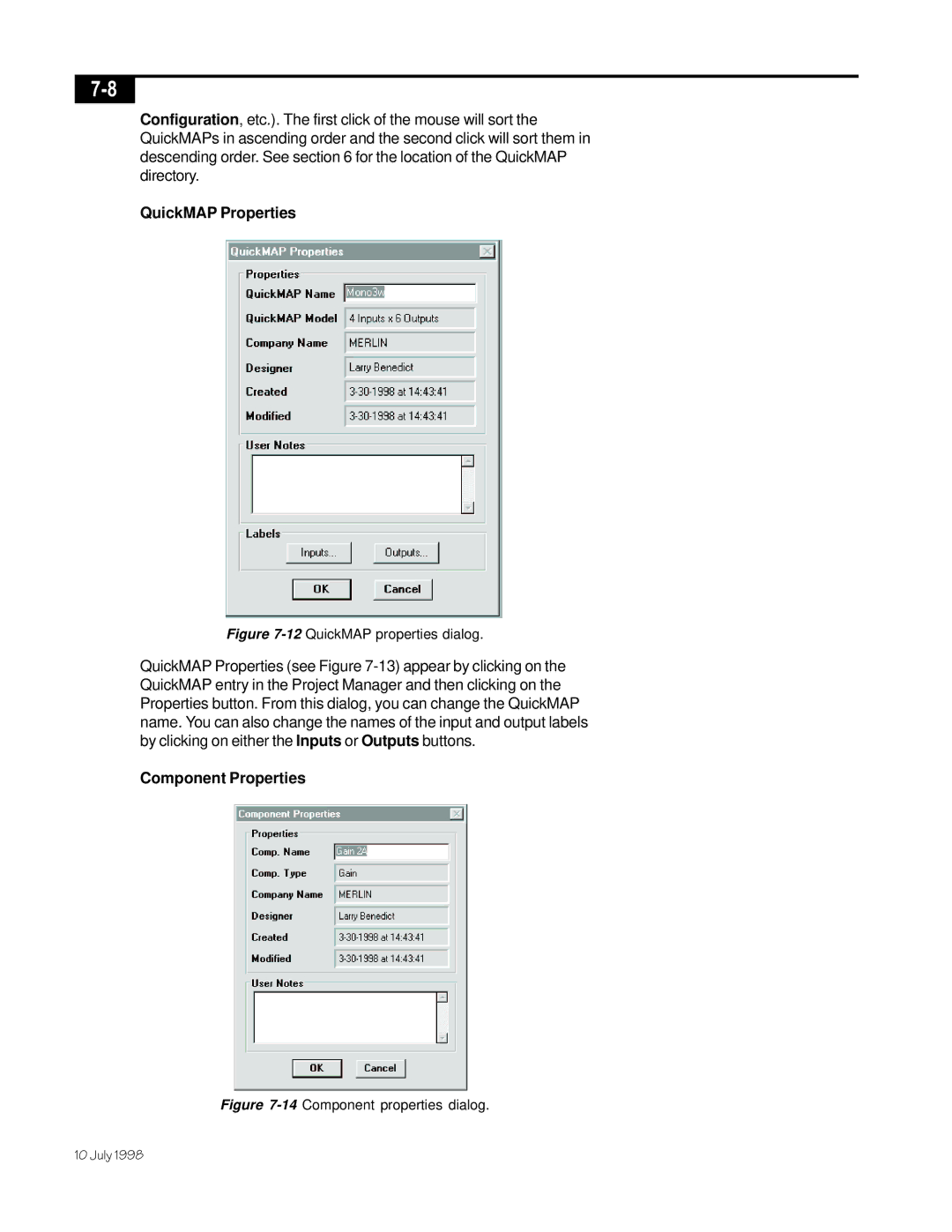 Telex ISP-100 manual QuickMAP Properties, Component Properties 