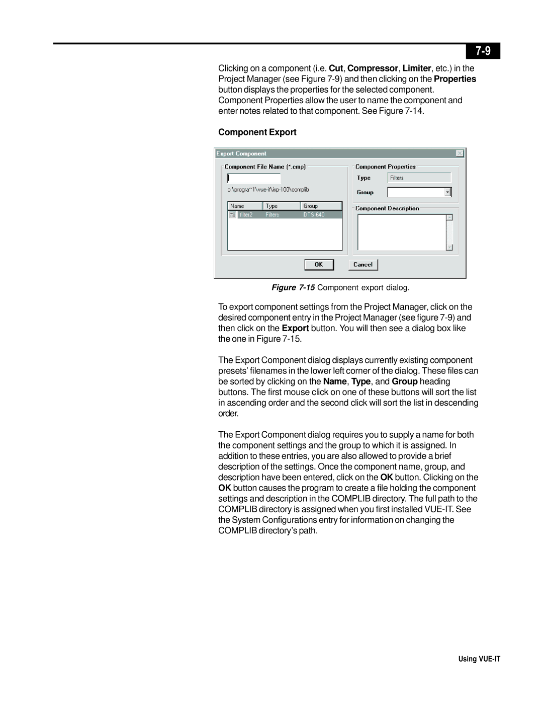 Telex ISP-100 manual Component Export, 15Component export dialog 