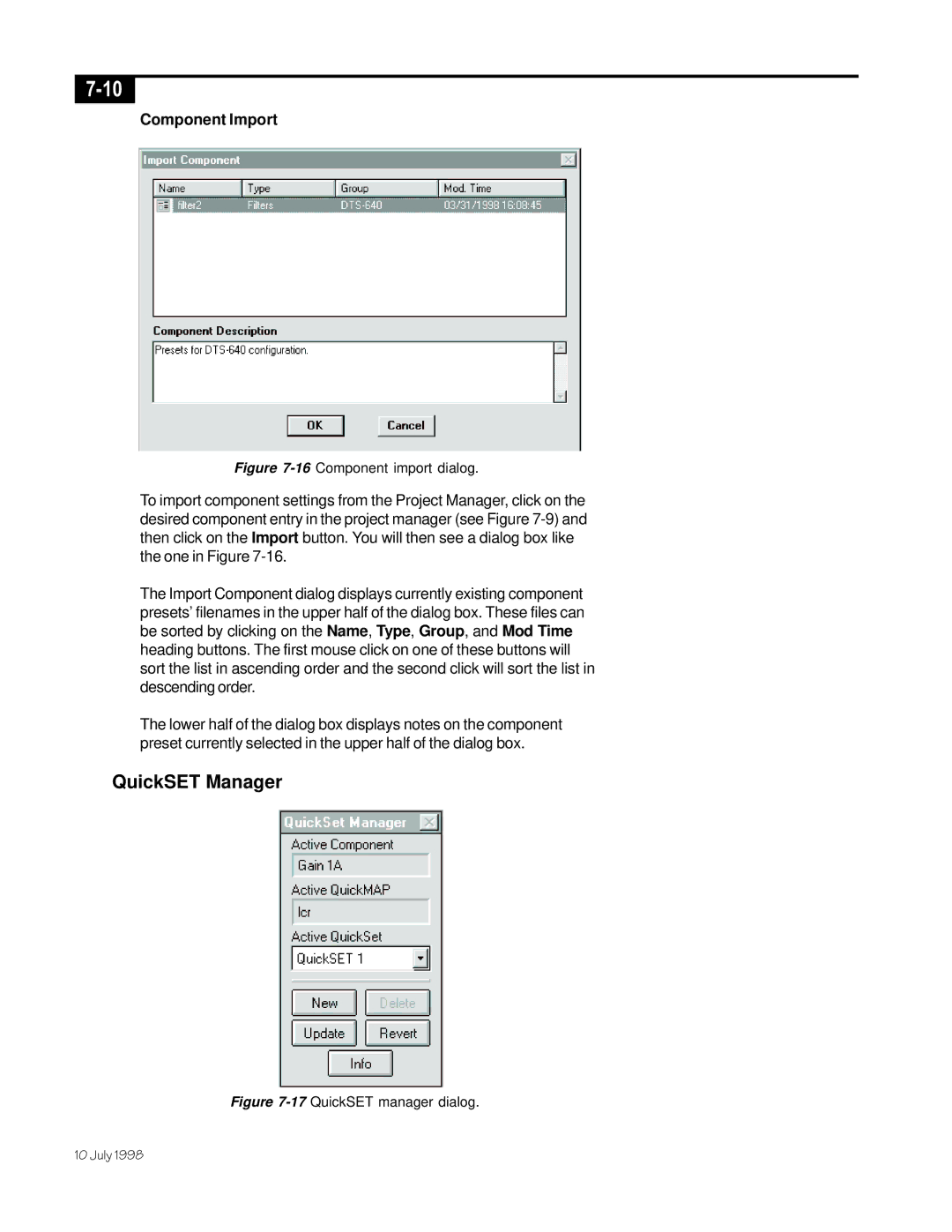 Telex ISP-100 manual QuickSET Manager, Component Import 