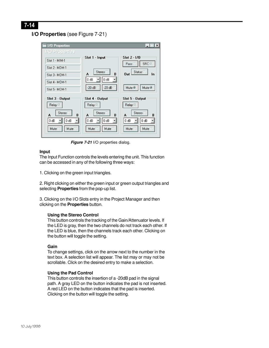 Telex ISP-100 manual Input, Using the Stereo Control, Using the Pad Control 