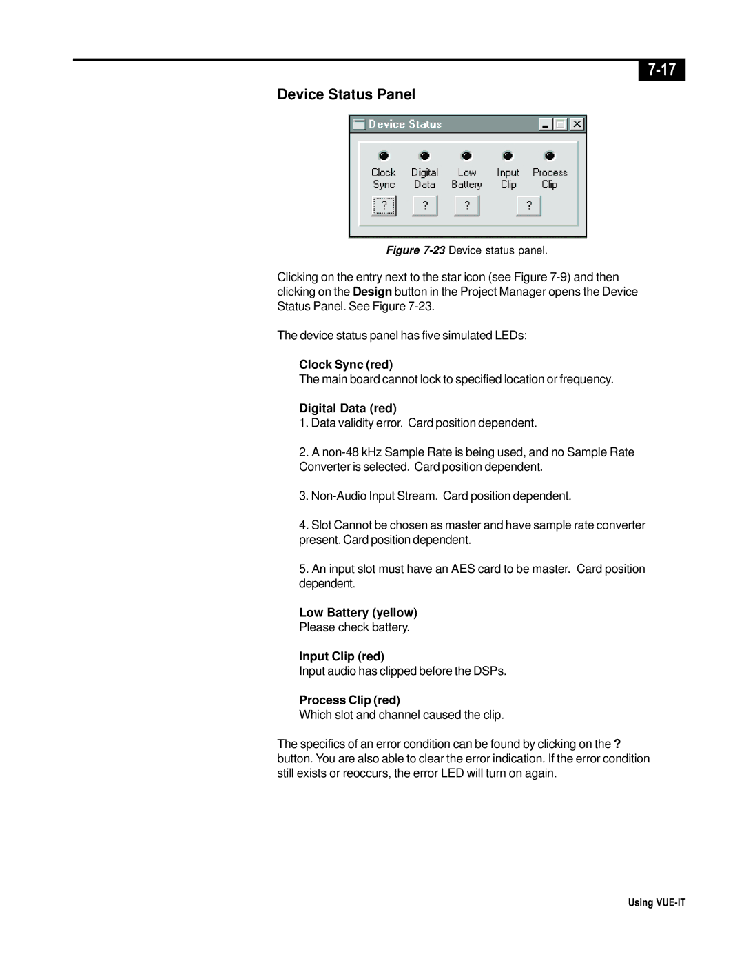 Telex ISP-100 manual Device Status Panel 