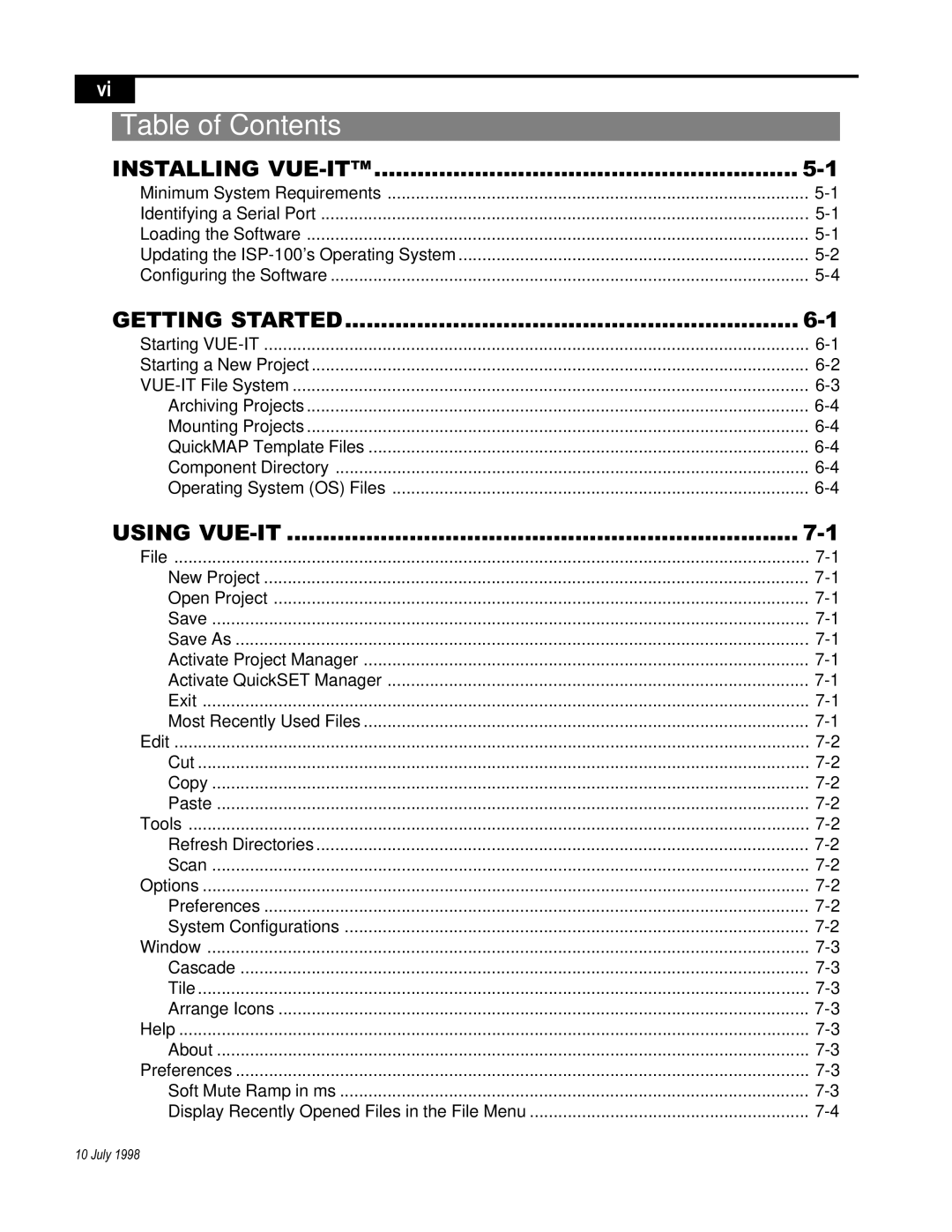 Telex ISP-100 manual Installing VUE-IT 