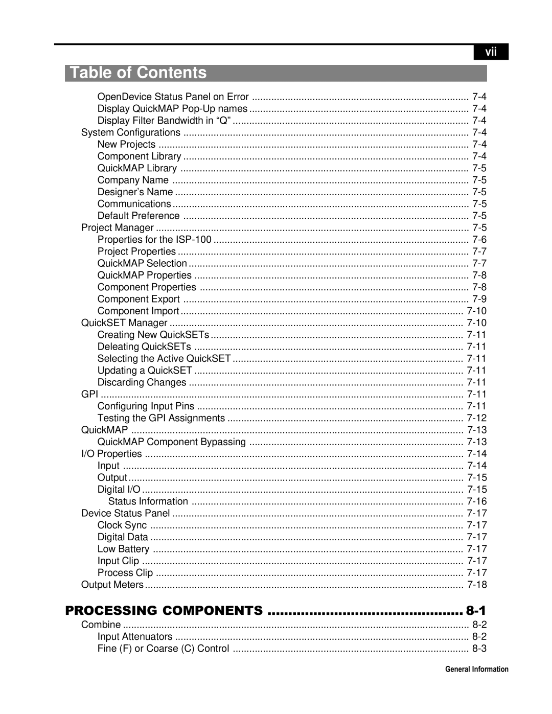 Telex ISP-100 manual Processing Components 