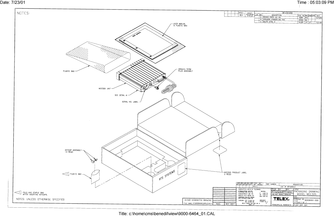 Telex MCE325 manual Title c\home\cms\benedil\view\9000-646401.CAL 