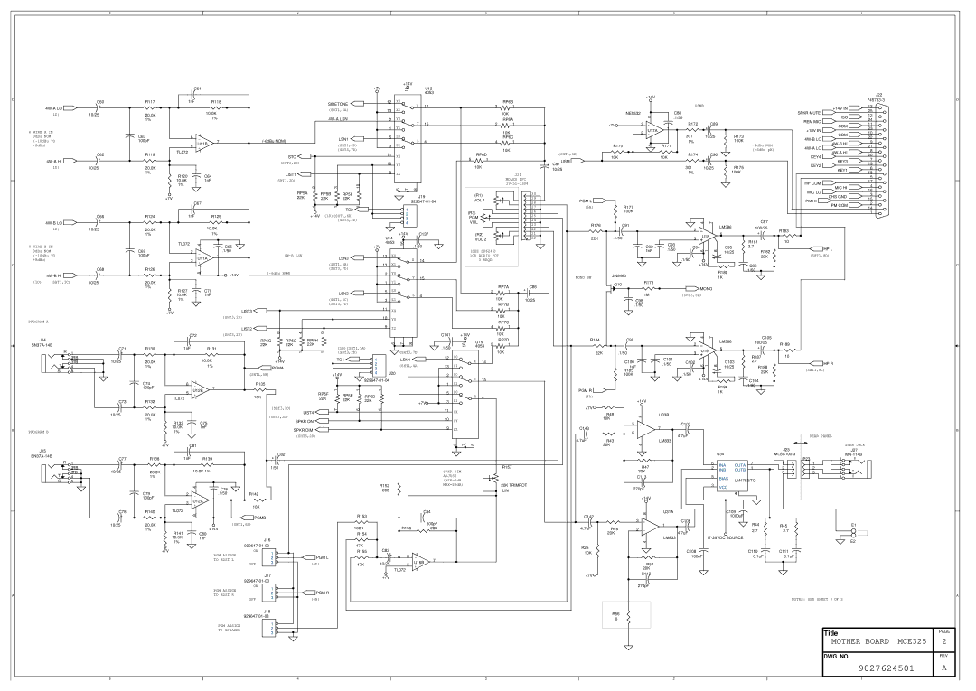 Telex MCE325 manual Mother Board 