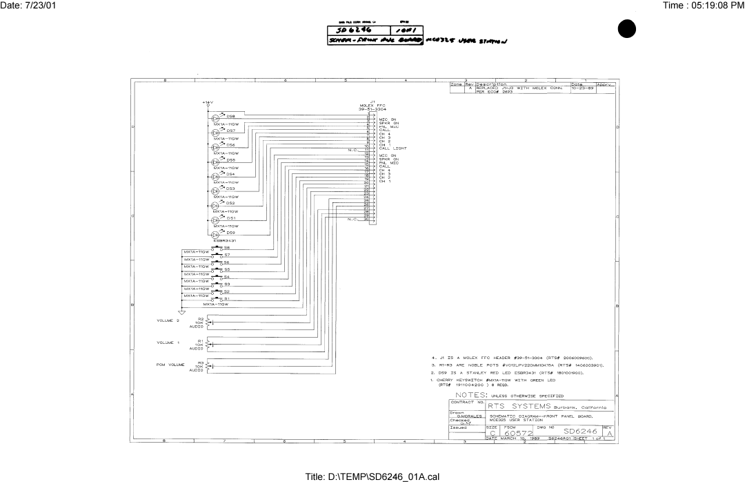 Telex MCE325 manual Title D\TEMP\SD624601A.cal 