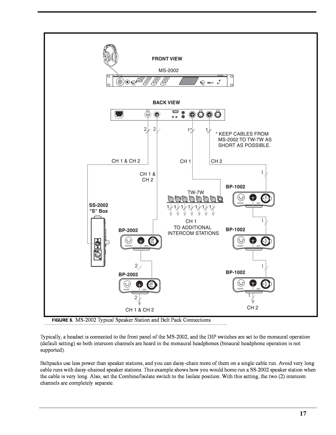 Telex user manual MS-2002 Typical Speaker Station and Belt Pack Connections 