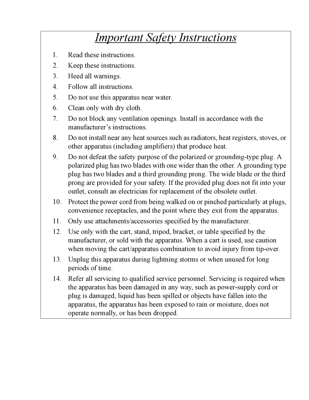 Telex MS-2002 user manual Important Safety Instructions 