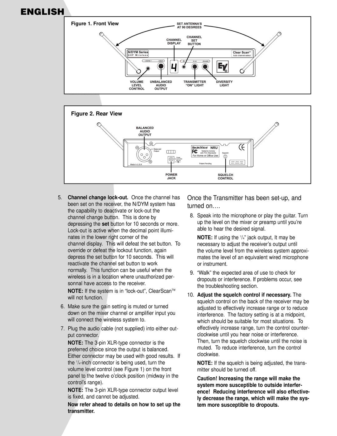 Telex N/DYM SERIES manual Once the Transmitter has been set-up 