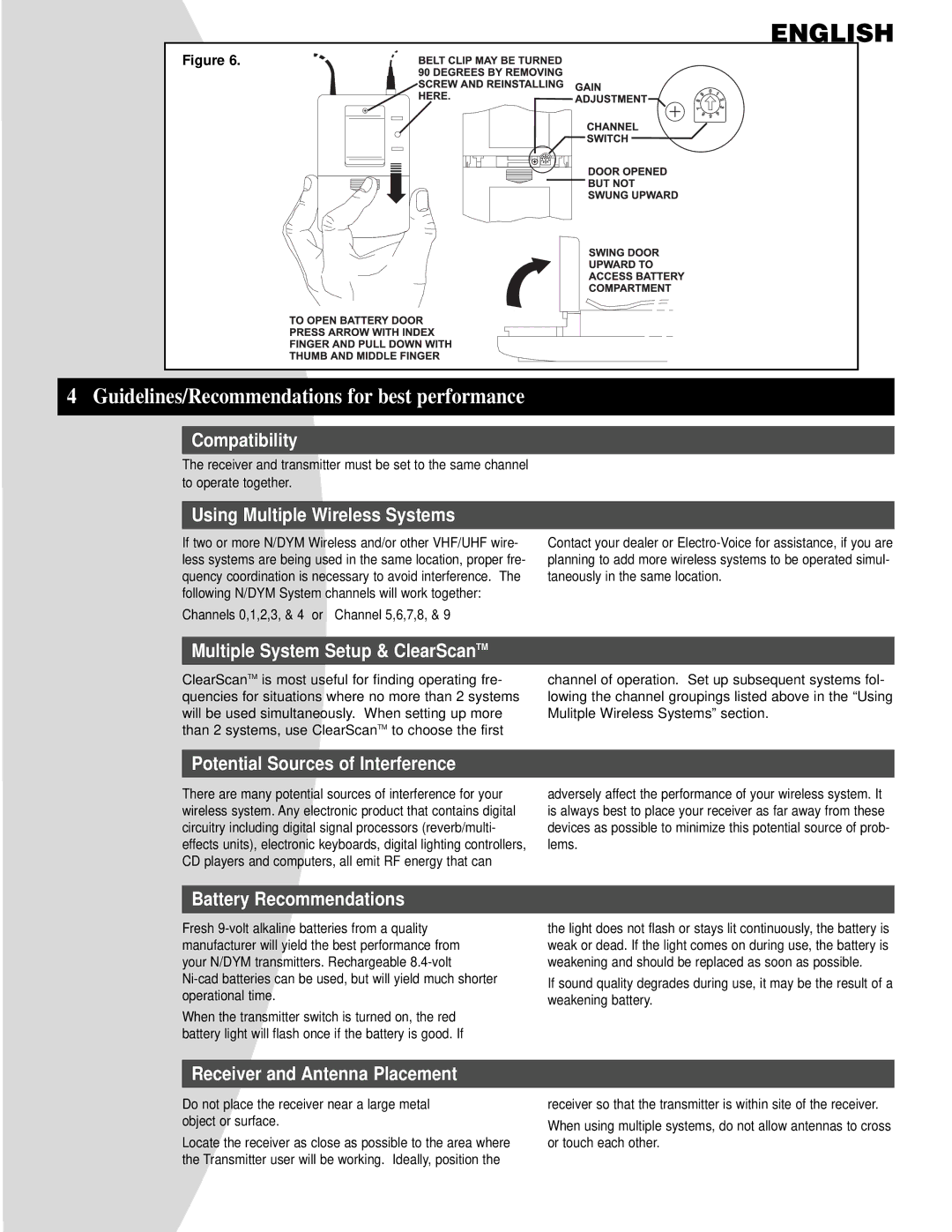 Telex N/DYM SERIES manual Guidelines/Recommendations for best performance 