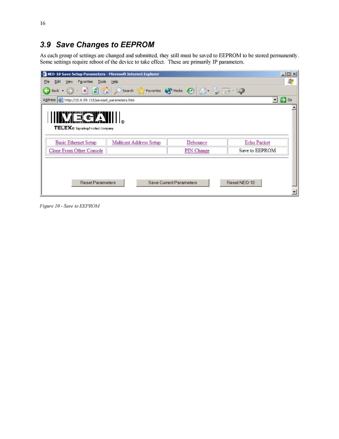 Telex NEO-10 technical manual Save Changes to Eeprom, Save to Eeprom 