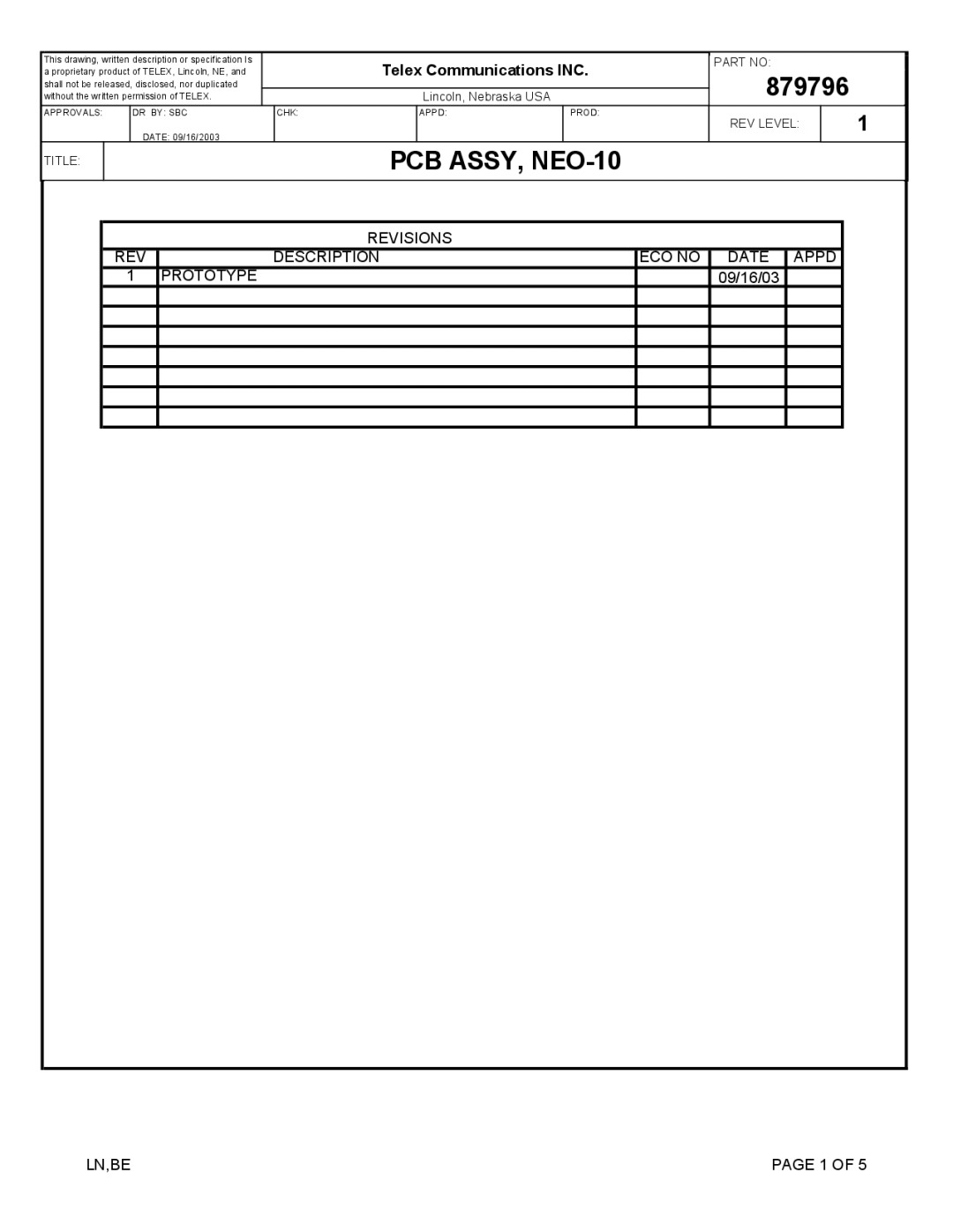 Telex technical manual PCB ASSY, NEO-10 