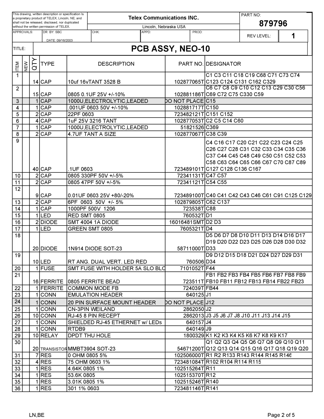 Telex NEO-10 technical manual Qty 