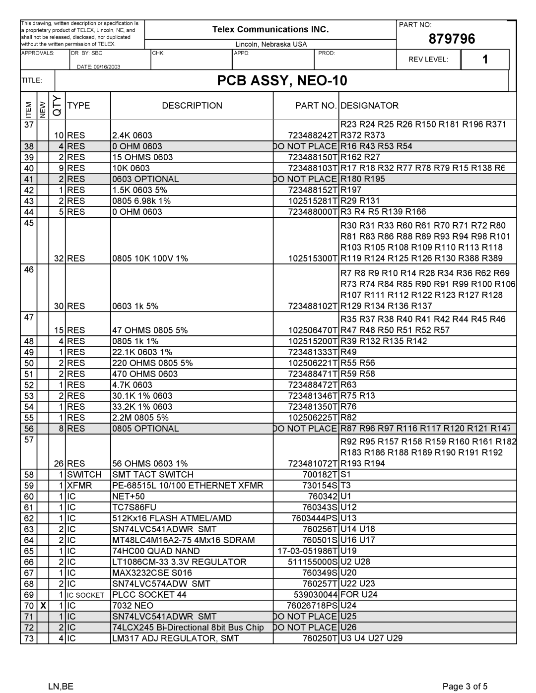 Telex NEO-10 technical manual RES Optional Do not Place 