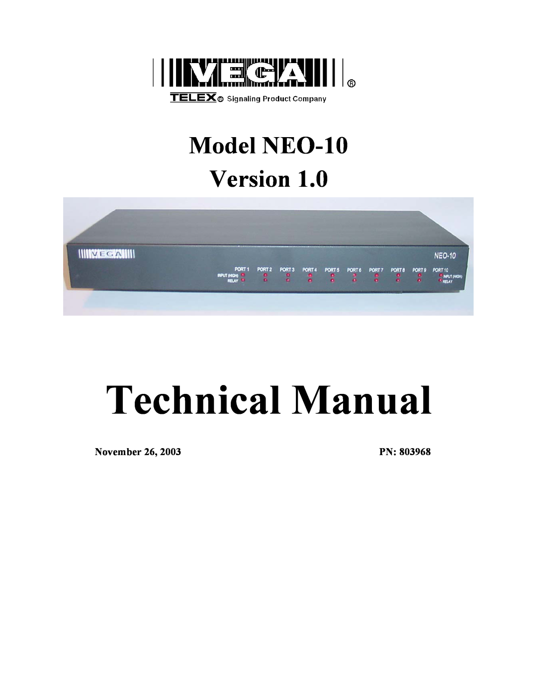 Telex technical manual November, Technical Manual, Model NEO-10 Version 